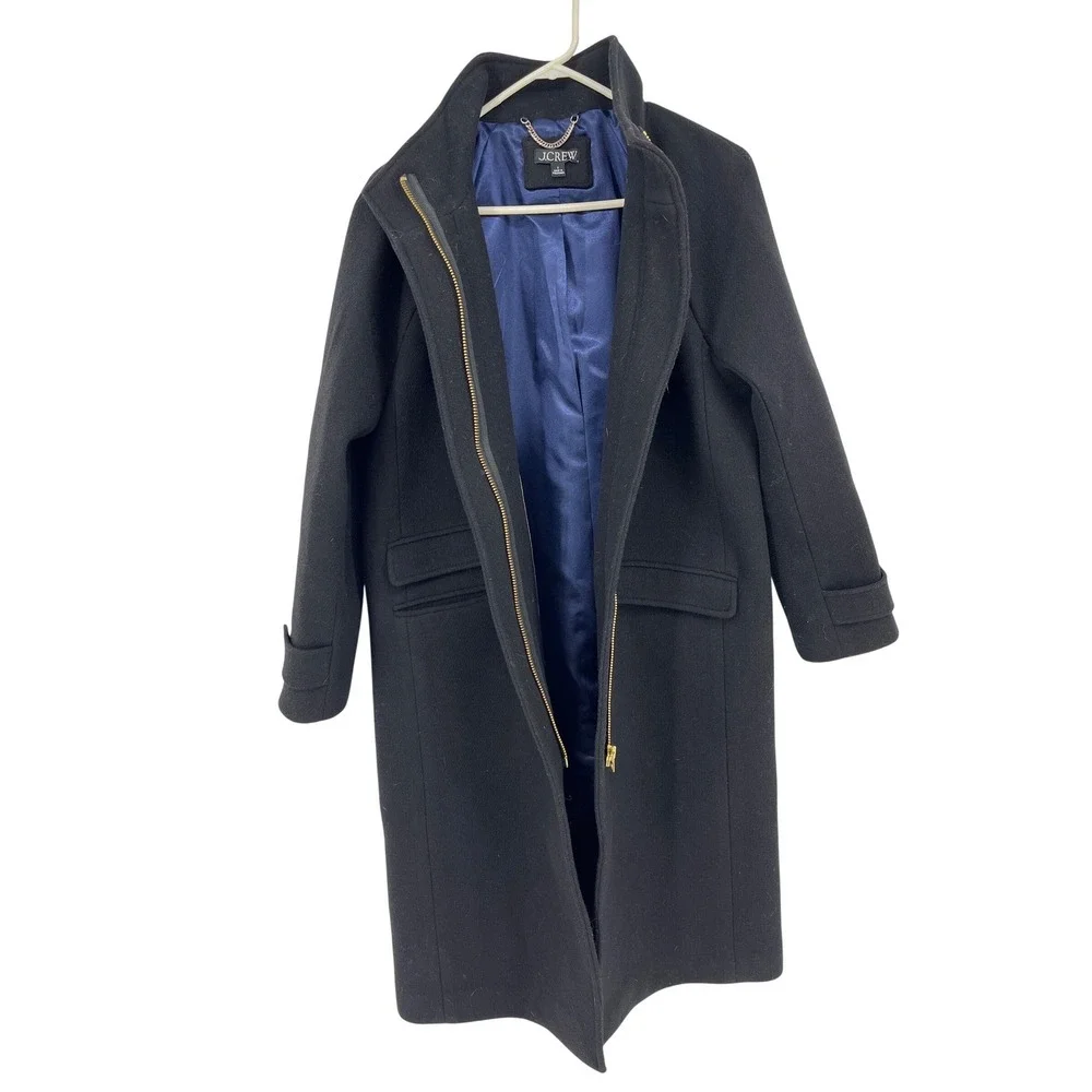 J.Crew‎ Black Stadium Cloth Wool Cocoon Coat Italian Fabric Gold Buttons Size 2 - Picture 4 of 10